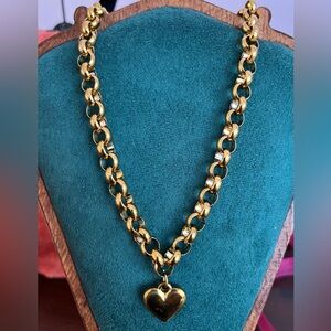 Elegant Gold Rolo Chain Heart Necklace 18”